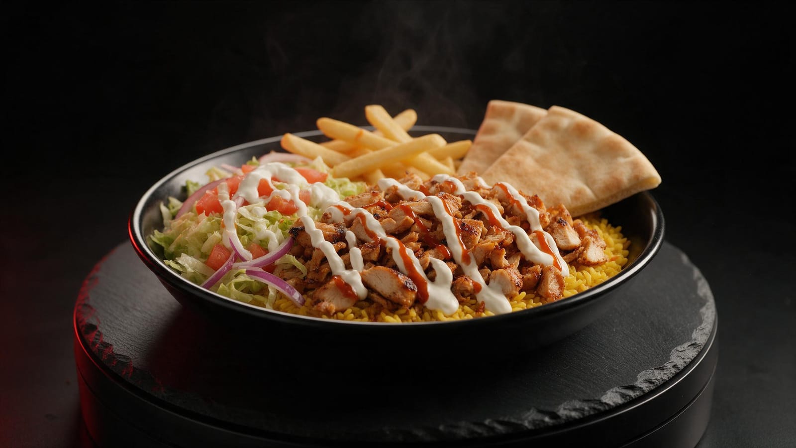 Platters — On rice, fries or salad